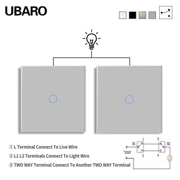 Buy cheap UBARO EU/UK Smart Dual Switch Grey 1 Gang 2 Way 100-240Vac 50-60Hz 10A With Tempered Glass Panel from wholesalers