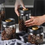 1800ML Clear Vacuumized Glass Coffee Jar Black Lid Sealed Storage Jar