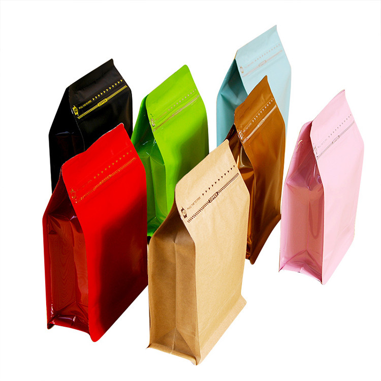 Stand up Flat Bottom Aluminum Foil/Kraft Paper Printed Coffee Plastic Valve Bags