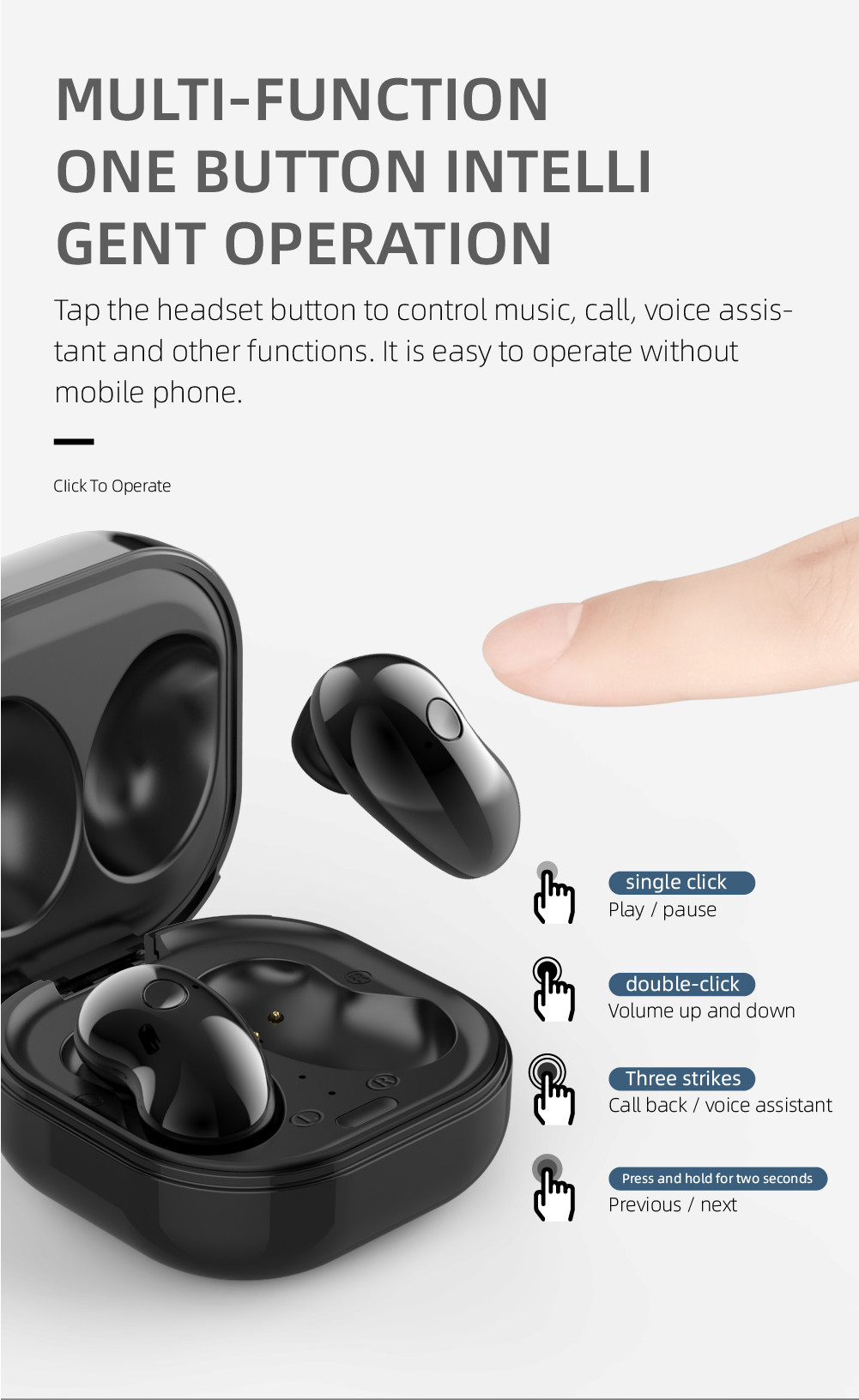 Iphone 5.1 Bluetooth Earphones For Running 38mAh Battery True Wireless Earbuds TWS