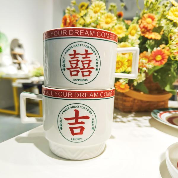 Chinese Year Ceramic Tea Gift Set Flower Porcelain Coffee Cup And Saucer Set