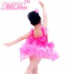 White And Cerise Two Tones Ruffle Tiers Skirt Leotard Under Back Waist Big Bow