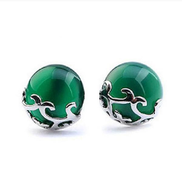 Buy cheap Sterling Silver Green Agate Stud Earrings Vintage Thai Silver Jewelry (E11065GREEN) from wholesalers