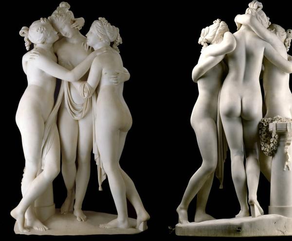 Art Stone carving three grace lady marble statues for museum,stone carving