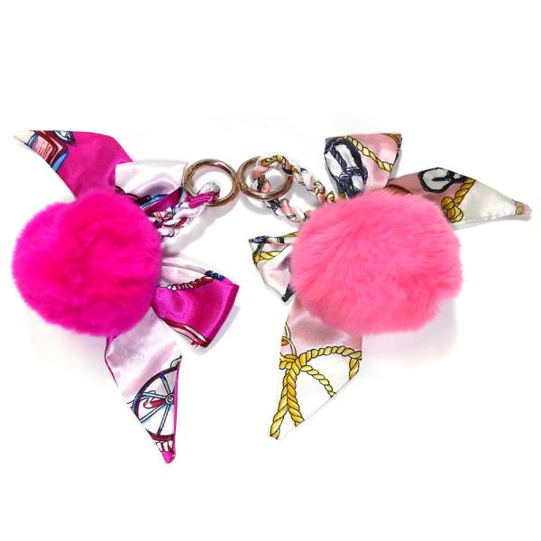 Buy cheap Debossed Logo 3.1inch Fluffy Light Pink Pom Pom Fur Ball Keychain Scarves Accessory from wholesalers