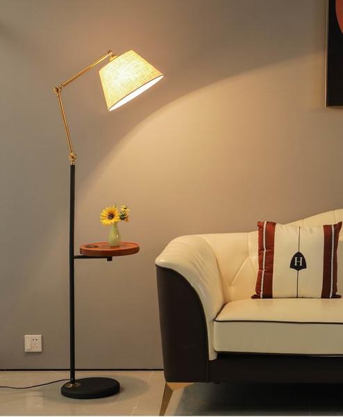 Buy cheap E27 fabric dimmable USB Wireless charging modern type floor lamp bedroom light luxury table standing light for hotel from wholesalers