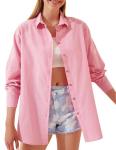 Factory Support Custom Women′s Long-Sleeved Shirts Solid Color Button-Down