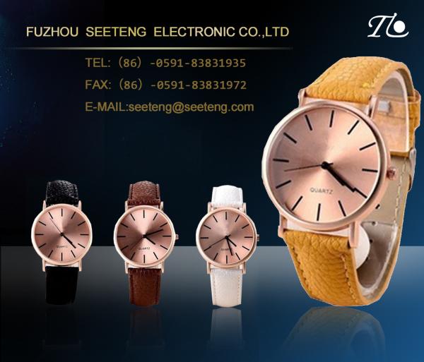 Buy cheap Rose golden case simple style wrist watch with mature color PU leather strap for office ladies from wholesalers
