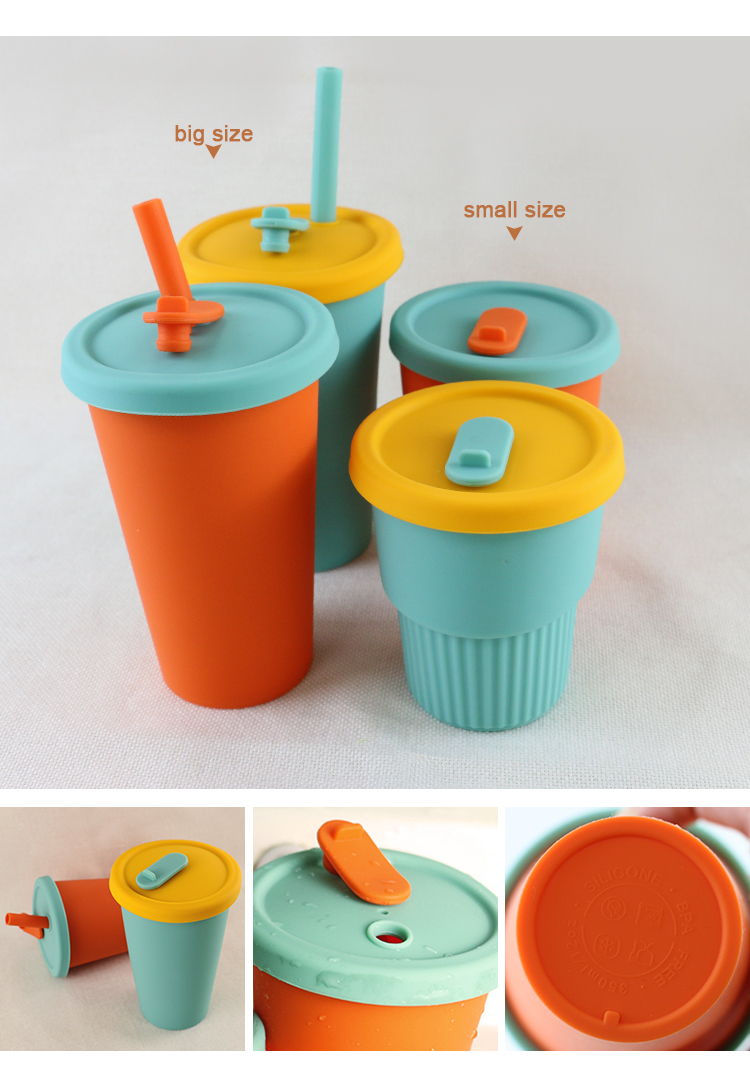 Hot Proof Portable Silicone Kids Cup For Tea Milk Juice 300ml 350ml