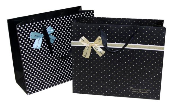 Buy cheap Cute Black dots decorating Bow Paper Carrier Bag for Supermarket Shopping / Sales Promotion from wholesalers