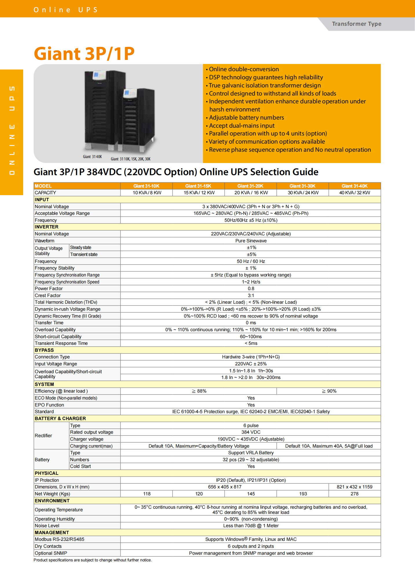 3Phase Visench Giant31-15K 15KVA 15KW 15000W Pure Sine Wave Online UPS For Security/Monitoring/Alarm