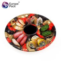 Buy cheap 5 compartments round shape disposable colorful plastic food tray with lid product