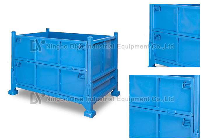 Blue Sides Cover Structural Pallet Rack , Industrial Steel Folding Steel Turnover Box