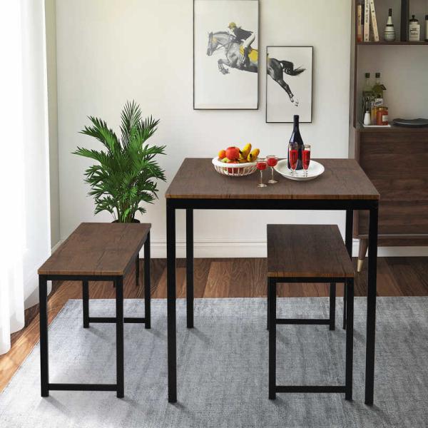 Buy cheap Brown Two Benches 3pcs Dining Room Table And Chair Set 29lbs Table Weight from wholesalers