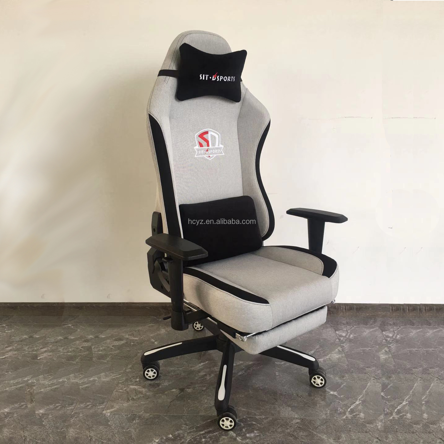 Gaming Chair with Fabric Cover Massage Function and Adjustable Backrest 90-180 degrees