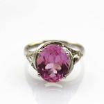 White Gold Plated 925 Silver with 9x11m Oval Pink Cubic Zircon Ring(R177)