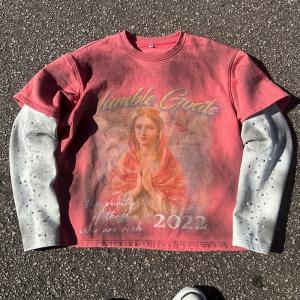 Buy cheap Double Layer Long Sleeve Shirt Dirty Mens Distressed Long Sleeve Shirt 200Grams from wholesalers