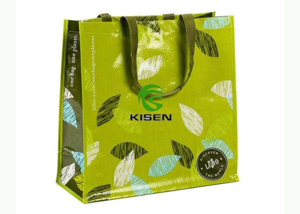 Buy cheap Green Shopping Woven Carry Bags With Handles Offset Logo OEM / ODM Service from wholesalers
