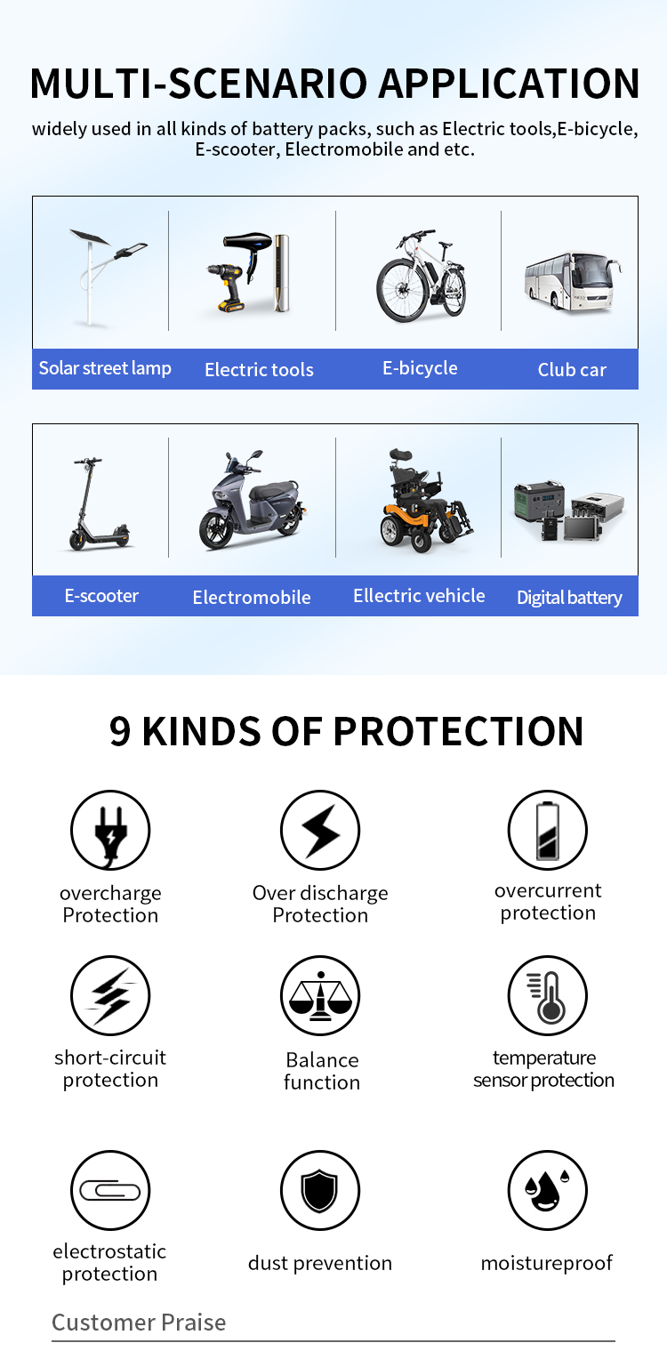 3.6v-3.7v 13s 48v E-Bike Li Ion 18650 Battery Bms 15a-60a 54.6v With Balance Function