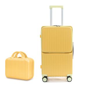 Buy cheap 2 pieces set Front-Open Pocket versatile travel luggage Laptop Trolley Carry-On Size (yellow, 20) | Luggage Supplier with Hidden Cup Holder PC suitcase hard shell luggage case from wholesalers