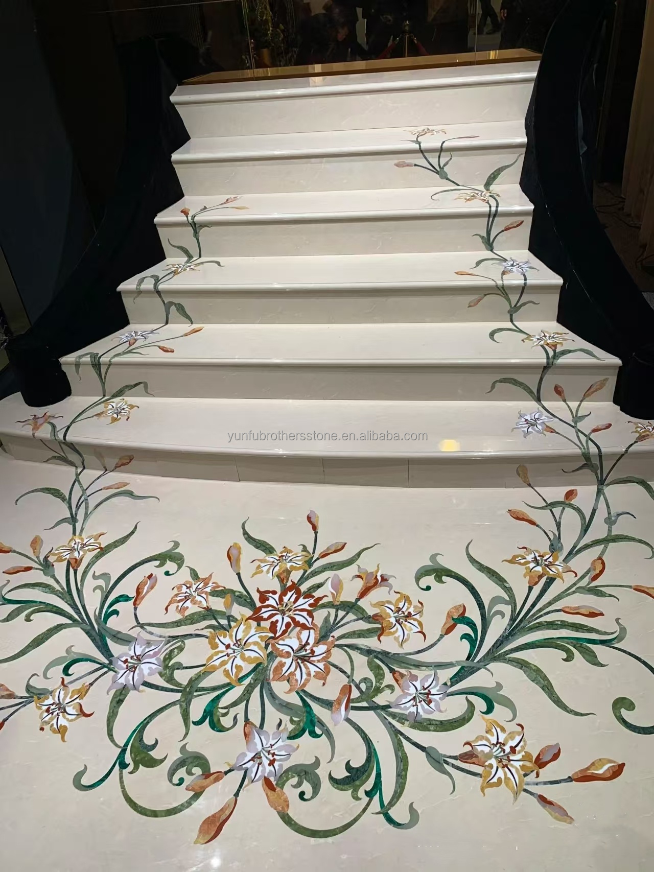 Natural Stone Staircase Essential Luxury Anti-Slip Marble Treads with Waterjet Design