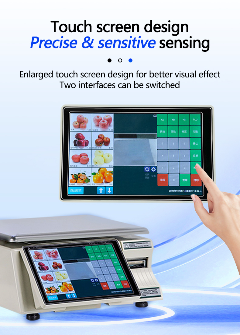15kg Touch Screen Label Printing Weighing Scale with LED LCD Display and 1*RS232 Port Type