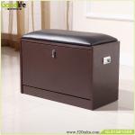 Solid Wood Black Entrance Shoe Rack Bench Three Layer With Sponge Cushion