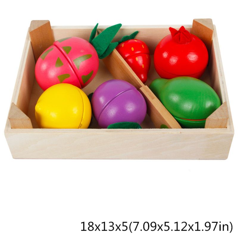 Education 9.25in Wooden Fruit And Veg Toys Magnetic Fruit Cutting