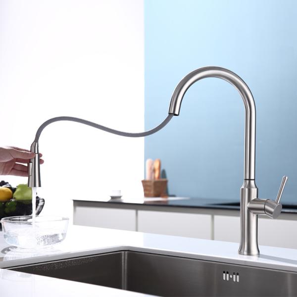 Buy cheap SUS304 Brushed Nickel Pull Out Tap / PEX Hose Retractable Kitchen Tap from wholesalers