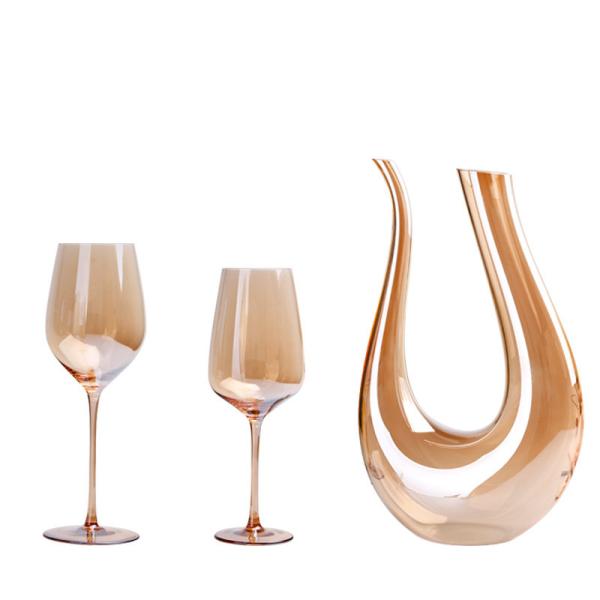 Buy cheap Clear Crystal Wine Glasses Mouth Blown Electroplated Amber Champagne Flutes from wholesalers