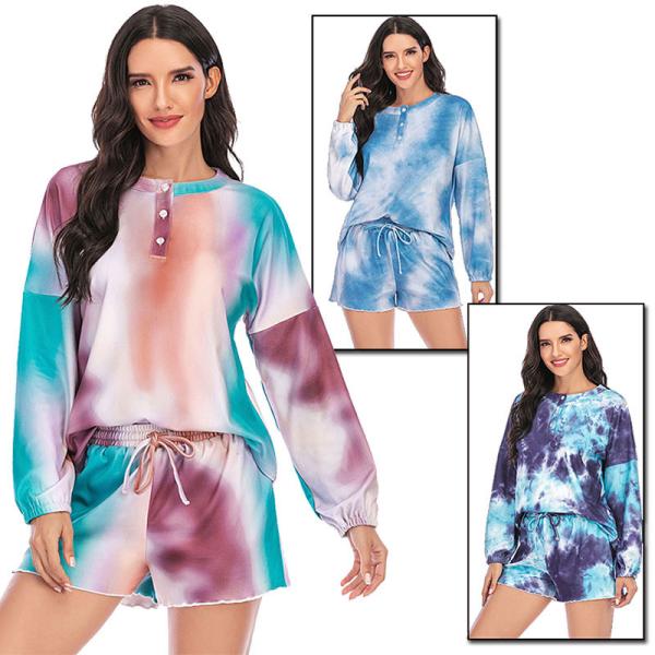 Buy cheap Fashion Tie Dye Pajamas Two Piece Set Sleepwear Long Sleeve And Shorts Ladies Loungewear from wholesalers