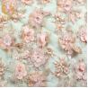 Buy cheap French 3D Flower Lace Fabric Beaded Handmade 1 Yard Pink Lace Cloth from wholesalers