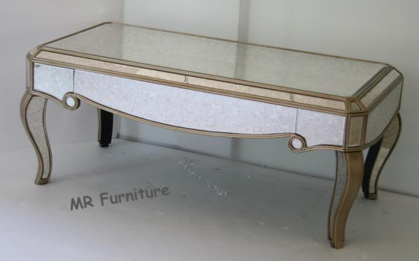 Buy cheap Antique Mirror Couch Table , Rectangle Gold And Mirror Coffee Table Wood Leg from wholesalers