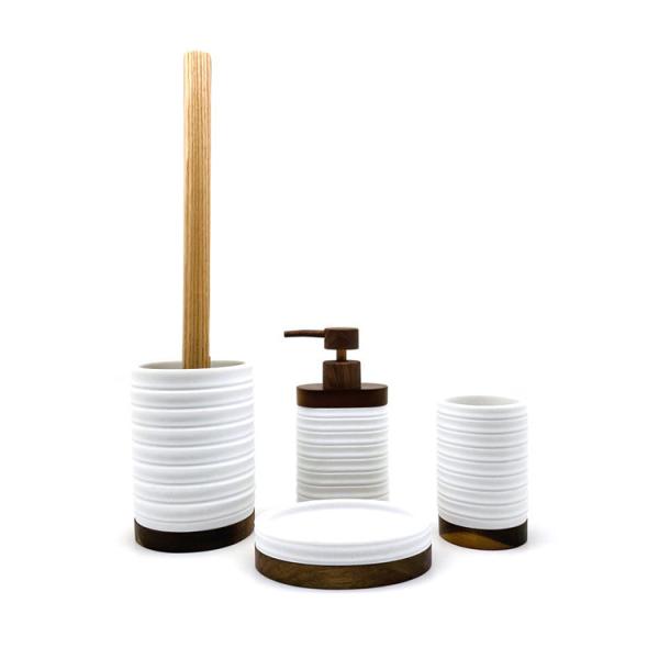 Buy cheap White Color Polyresin Bathroom Set Ribbed Circles Look With Wood Parts from wholesalers