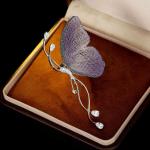 Customizable Side-Profile Butterfly Brooch - Lavender Gradient Wings & Silver