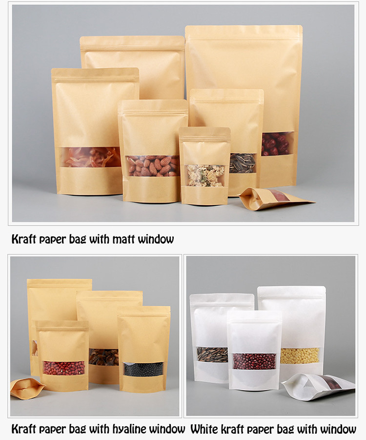 Heat Sealing BOPP Brown Kraft Paper Food Pouches Zipper Lock With Valve