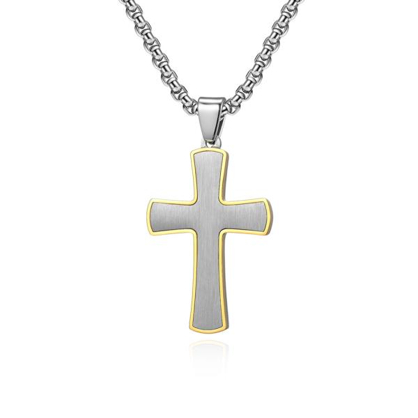 Simple Style Satin Cross Pendant Stainless Steel Necklaces Blue and Rose Gold