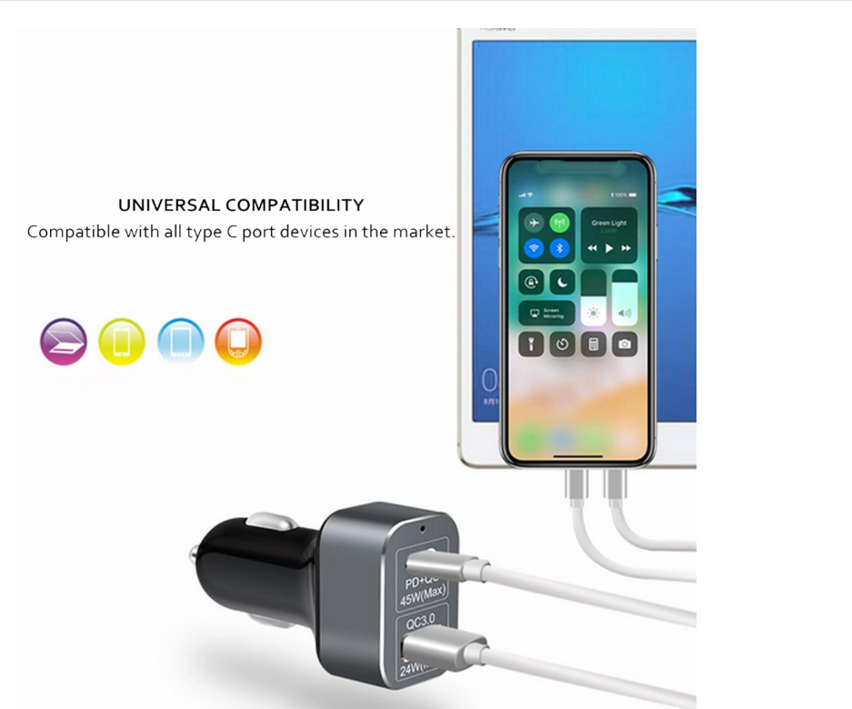 69W Type C USB Dual Ports Quick Charger 3.0 Car Charger