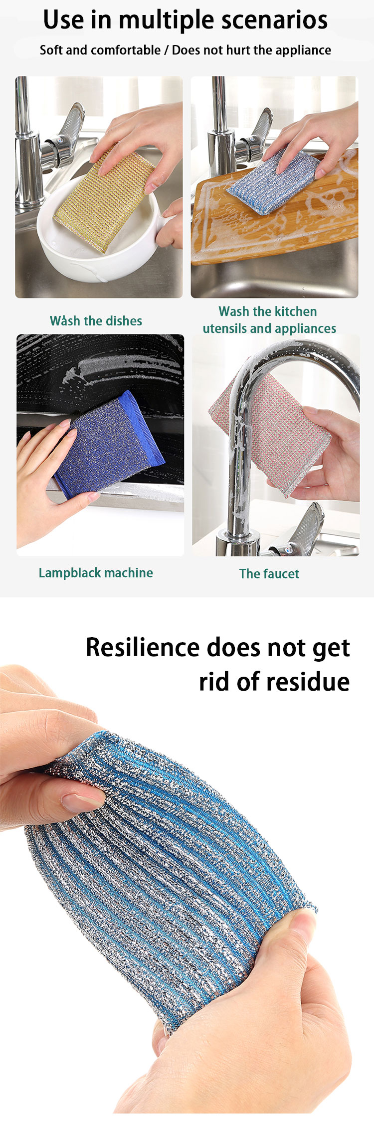Non Scratch Kitchen Cleaning Sponge Dish Washing Stainless Steel Sponge
