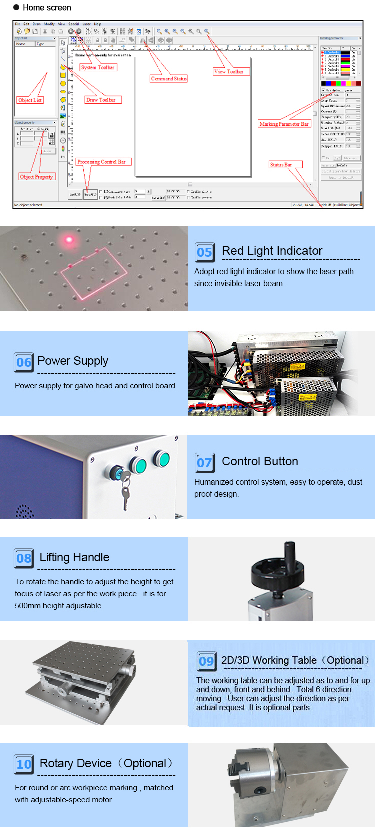Black Anodized Aluminium 50W Raycus Fiber Laser AC220V 50HZ 2A
