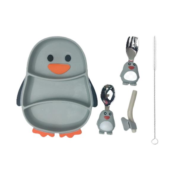 Buy cheap OEM Silicone Baby Feeding Set Penguin Shape Food Grade With Spoon from wholesalers