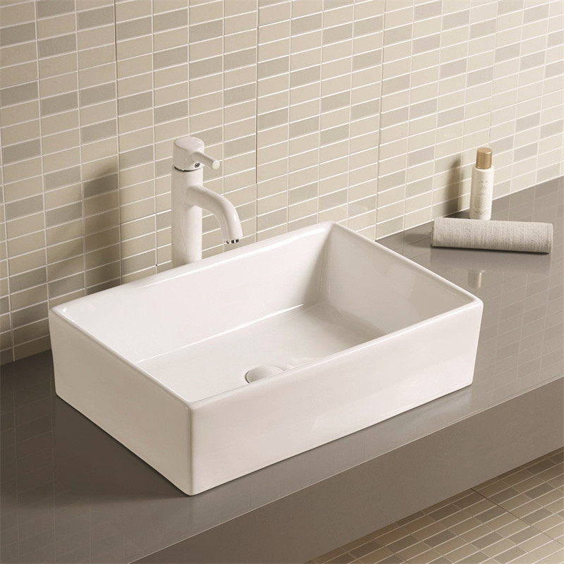 Wash Basin Integrated Easy To Maintain And Clean Rectangular Porcelain Bathroom Sink