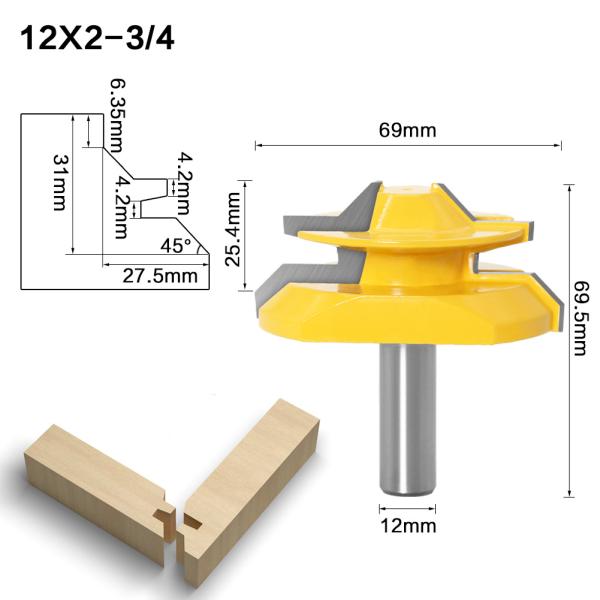 45 Degree Lock Miter Router Bit Woodwork Cutter Tool 1/2 Inch Shank Milling Cutter Wood Furniture Engraving Carving Tools