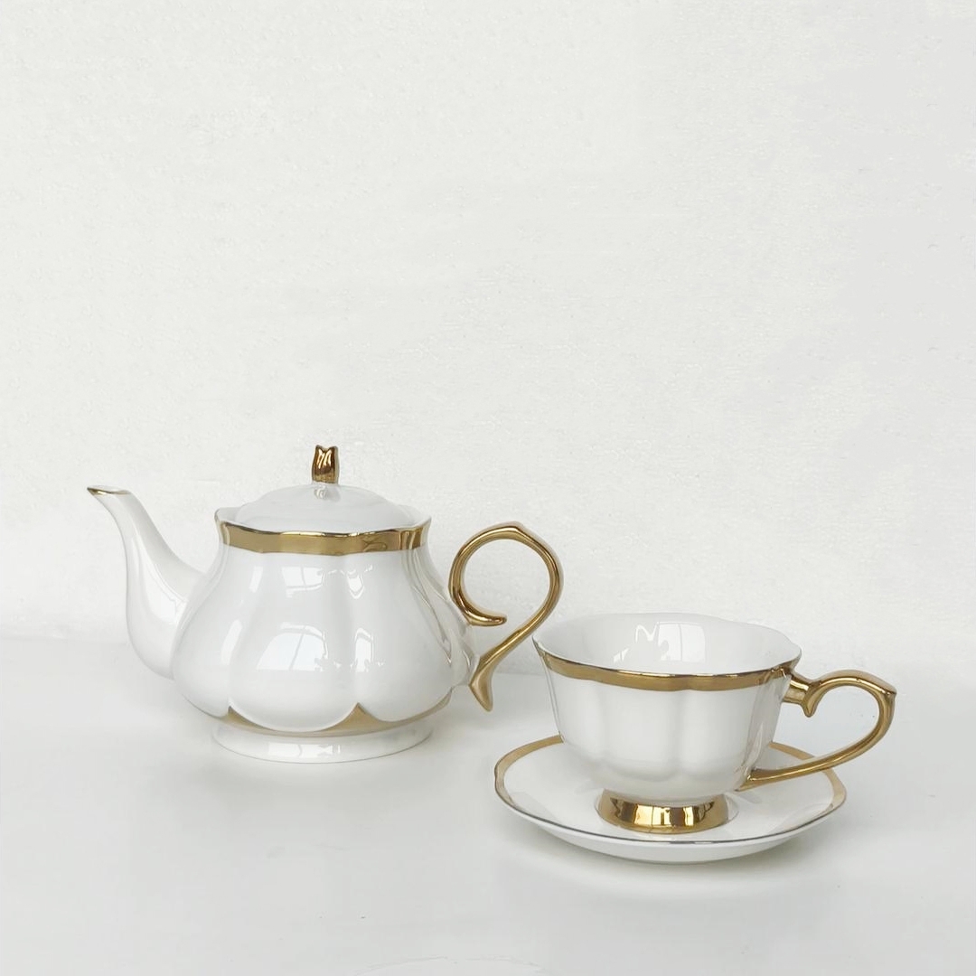 250ml Ceramic Cappucinno Cup And Saucer Set With Gold Rim Luxury Porcelain Coffee Mug