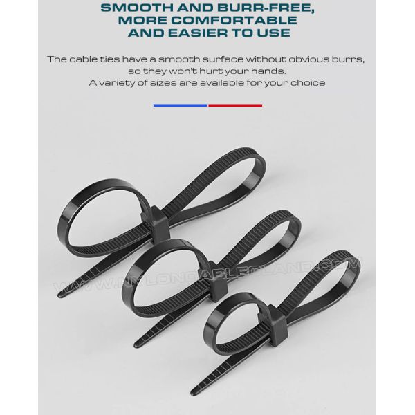 Double-Head Plastic (Nylon 6.6 / PA 6.6) Cable Tie 300x4.8mm, Double-Loop Type, 50 Lbs, UL94 V-2, Versatile Use