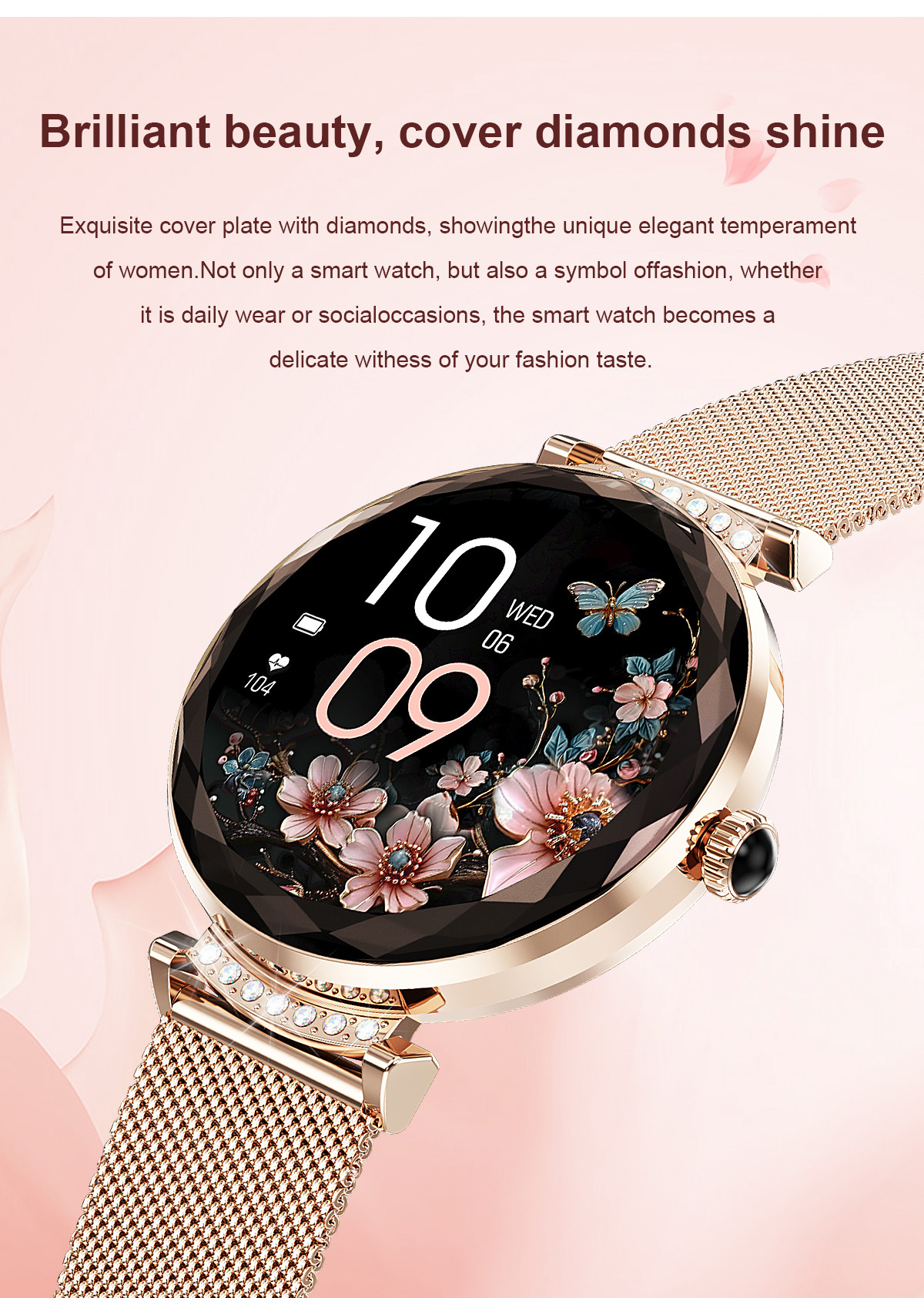 1.19" Women Amoled Display Smartwatch Bluetooth Calling For Android IOS Phones