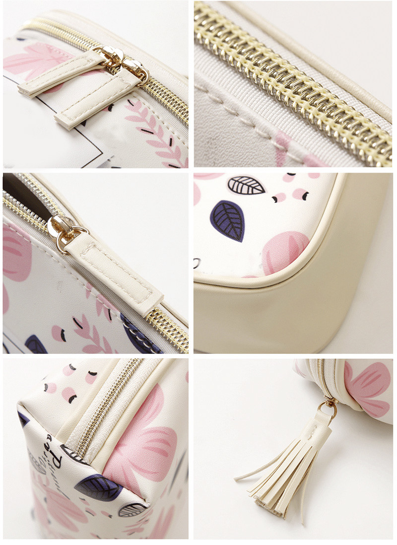 Waterproof PU Leather Flower Pattern Cosmetic Bag