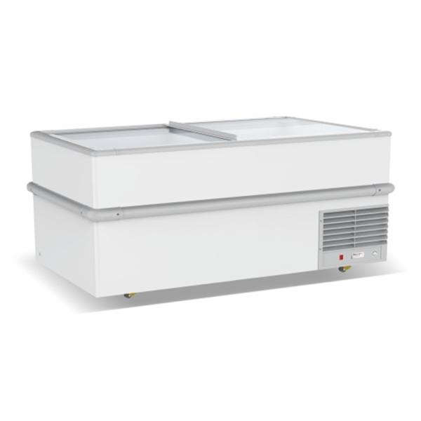 Quality SD-950 glass door island freezer for frozen food horizontal freezer for sale