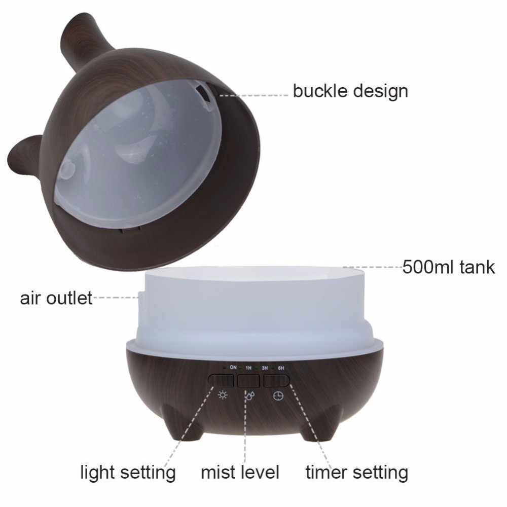5 In 1 Ultrasonic 500ml Wood Grain Aromatherapy Diffuser