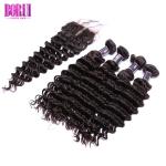 Pre Plucked Human Hair Weave Deep Wave 4x4 Lace Closure With Baby Hair